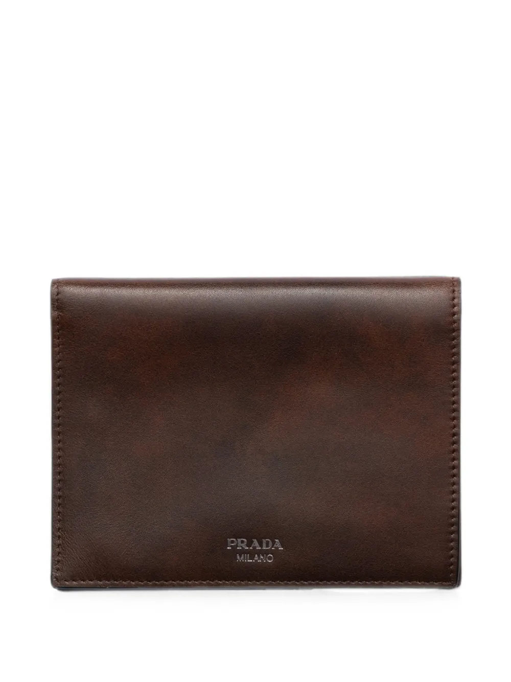 Prada antiqued-leather wallet - Braun