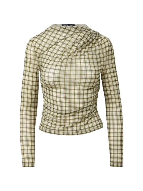 Veronica Beard Nuvina check-print ruched top