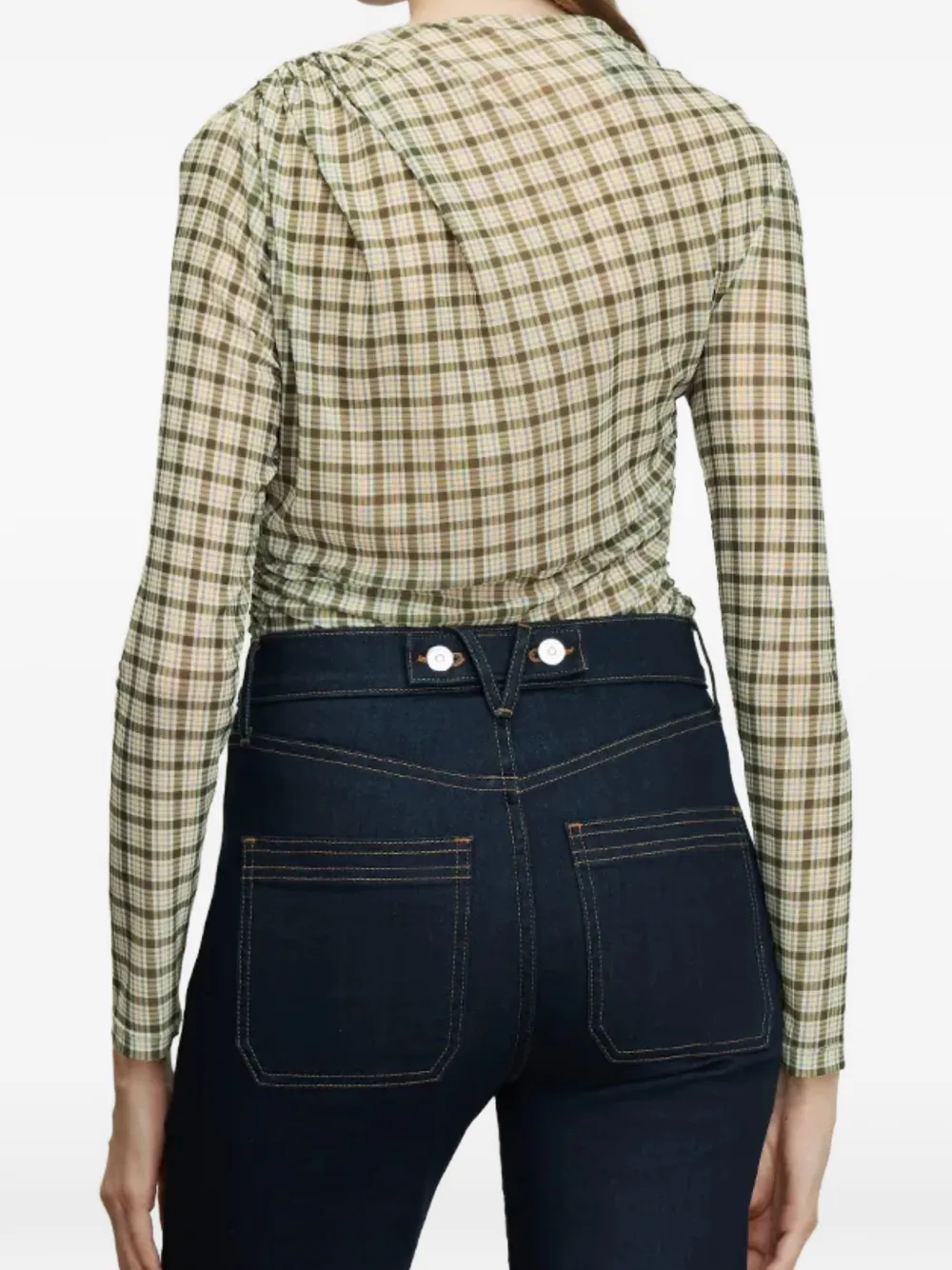 Veronica Beard Nuvina top met ruit-print en ruches Groen