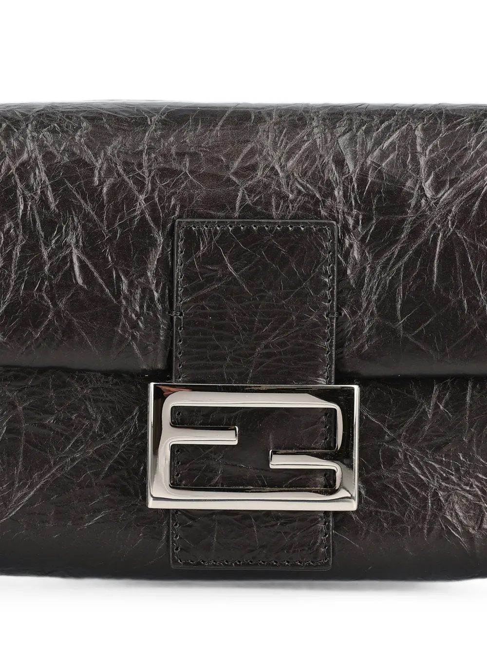 FENDI Baguette 26424 leren tas met gebarsten effect Zwart