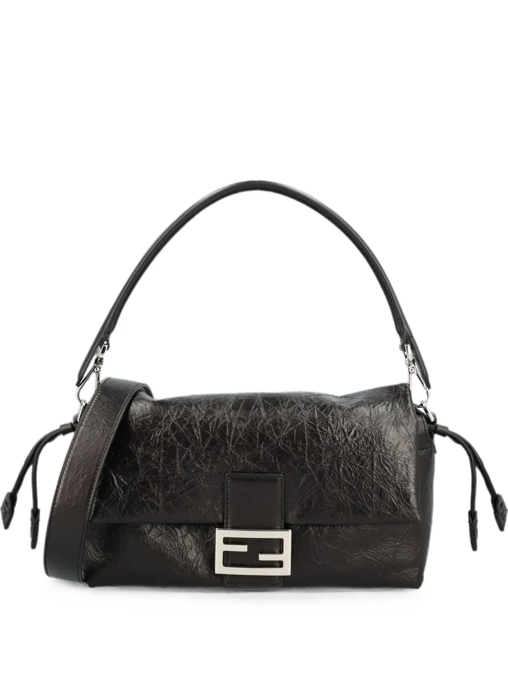 FENDI Baguette® Soft medium crackled black leather bag - Nero