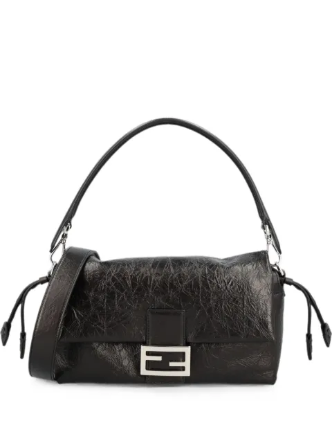 FENDI Baguette® Soft medium crackled black leather bag