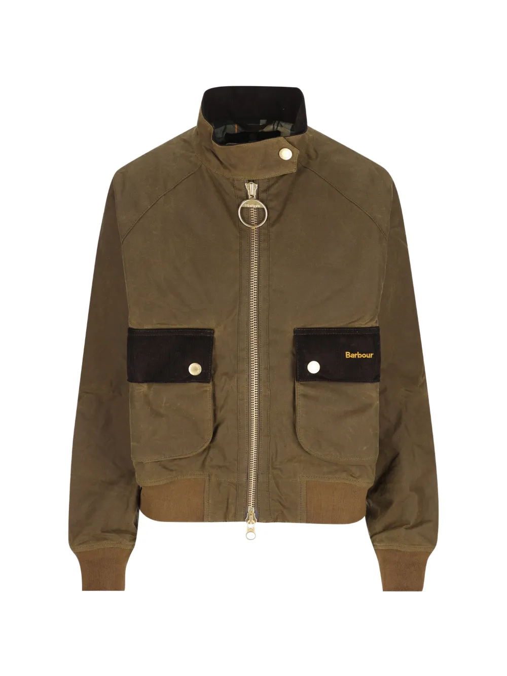 Barbour long-sleeve corduroy-collar zip-up bomber jacket - Grün