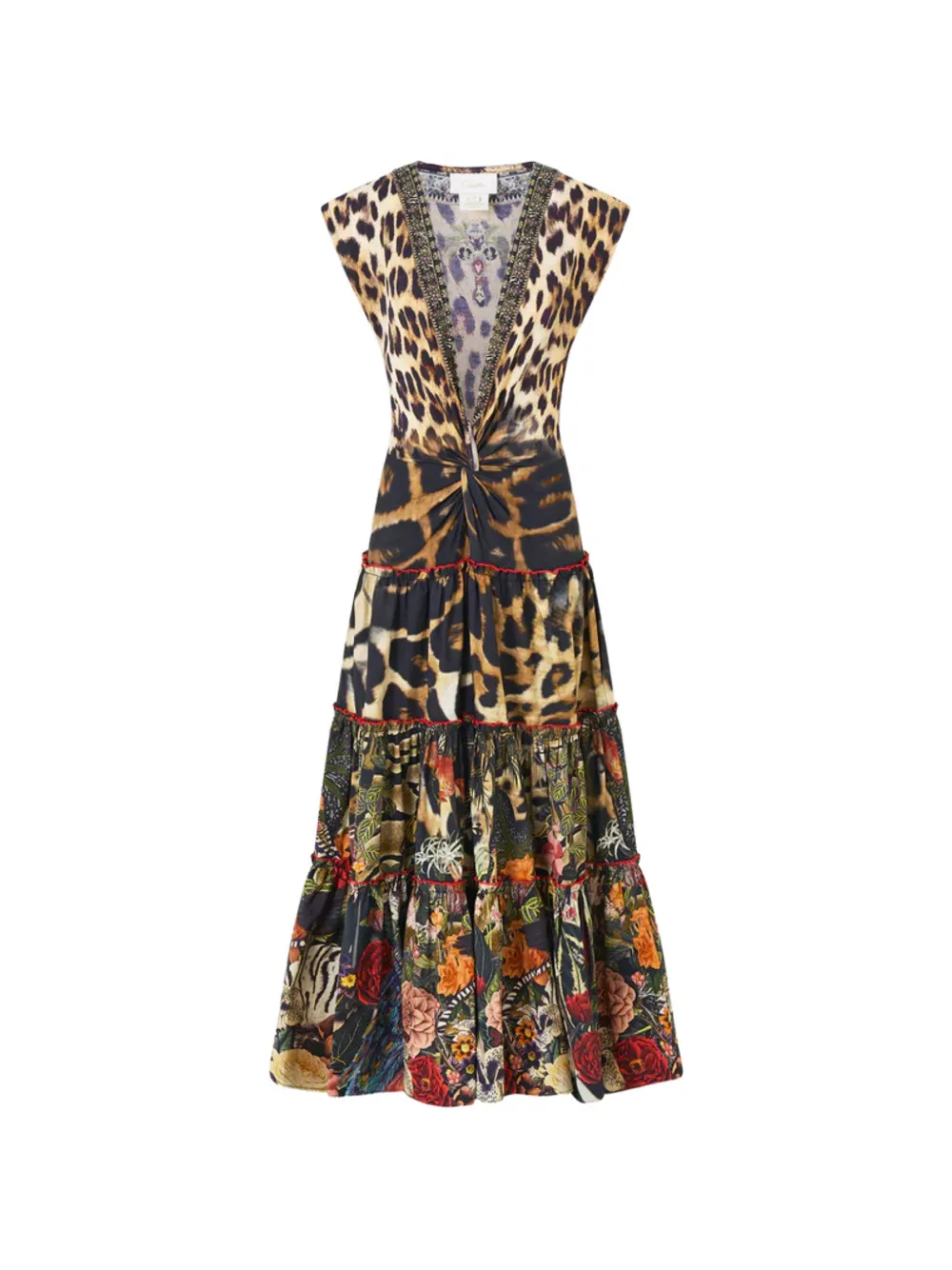 Camilla leopard-print twist-front midi dress - Nero