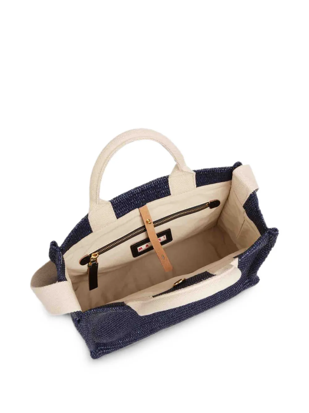 Marni Raffia shopper met geborduurd logo Blauw