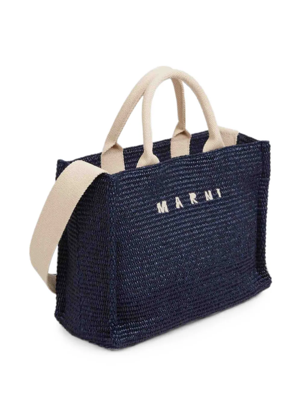 Marni Raffia shopper met geborduurd logo Blauw