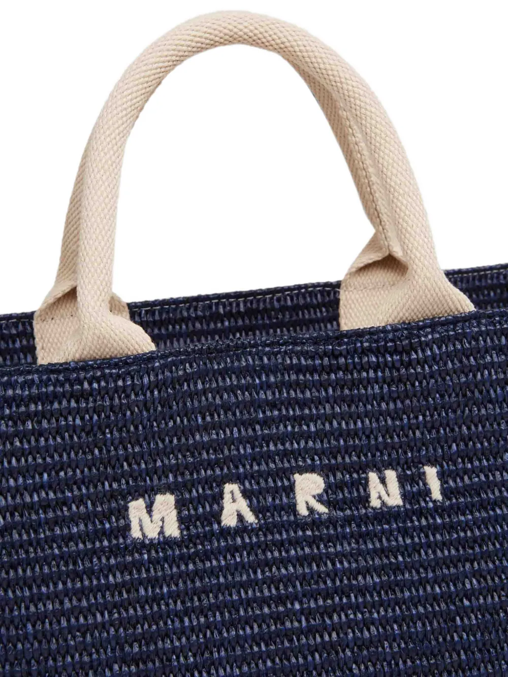 Marni Raffia shopper met geborduurd logo Blauw