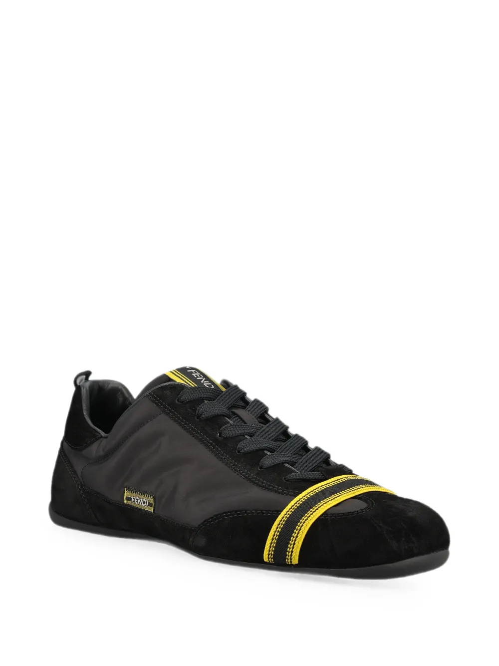 FENDI Wrap black suede and fabric low-top trainers Zwart