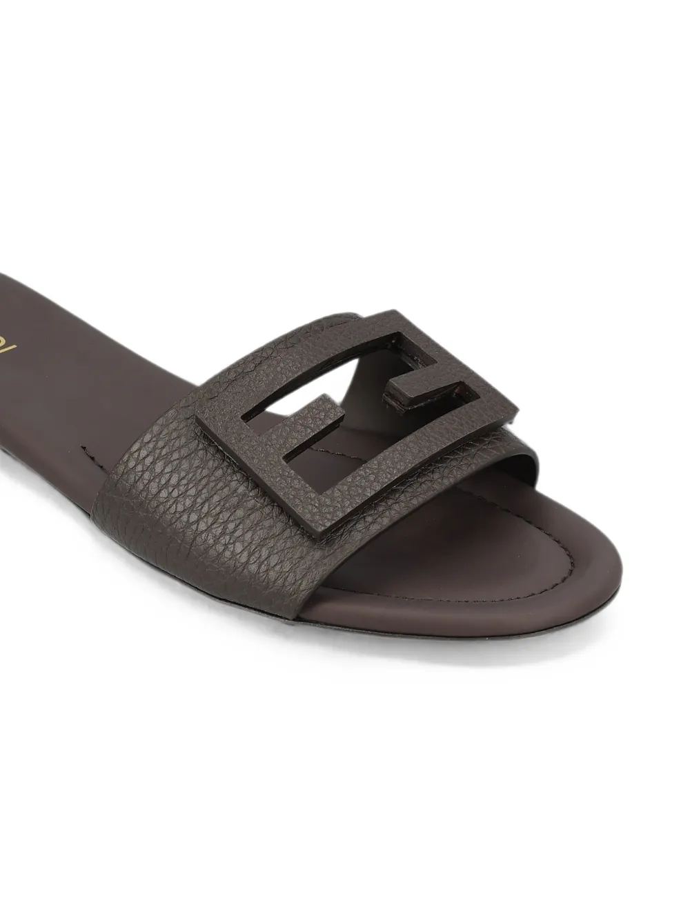 FENDI Baguette dark brown leather slides Bruin