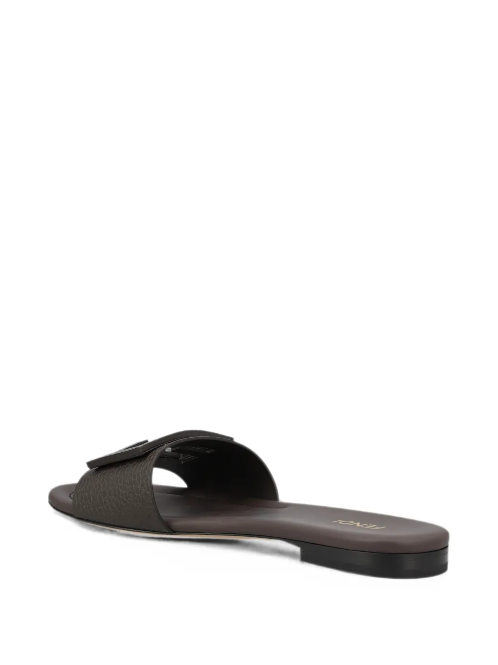 FENDI Baguette dark brown leather slides Bruin