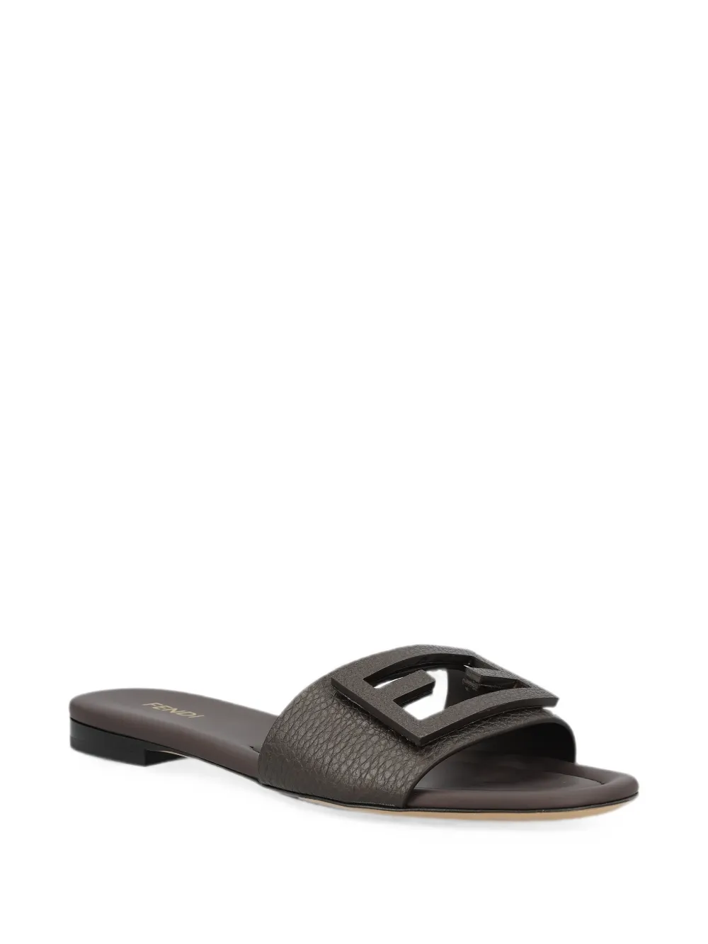 FENDI Baguette dark brown leather slides Bruin