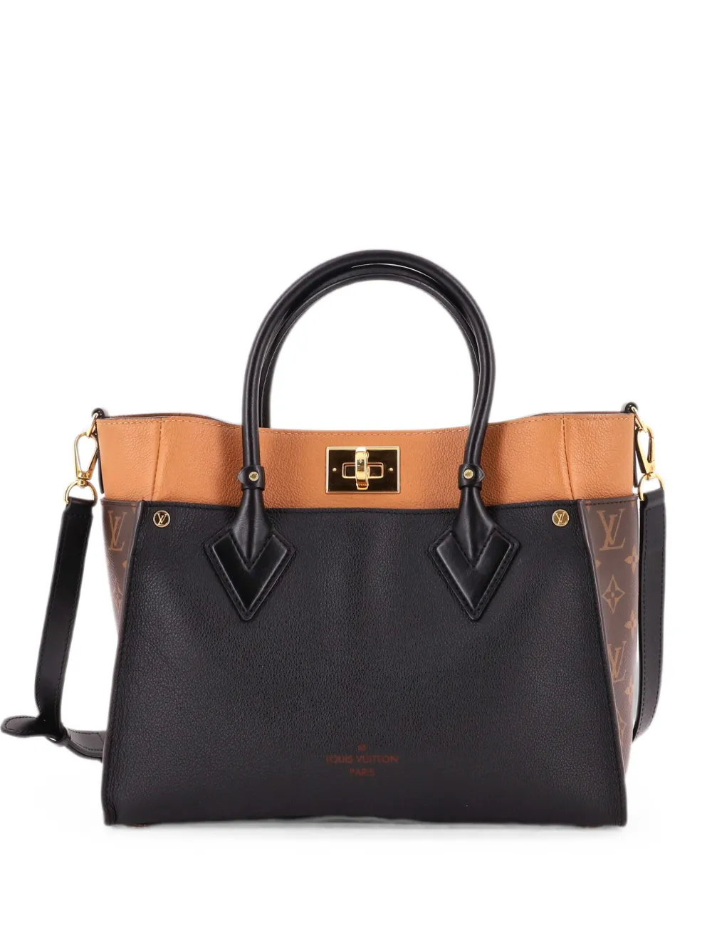 Louis Vuitton Pre-Owned On My Side Leather with Monogram Canvas MM tote bag - Black