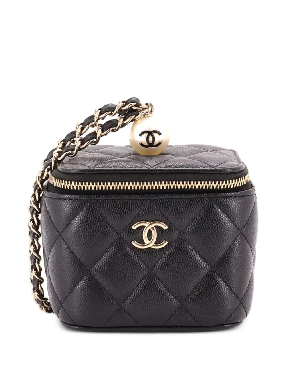 CHANEL Pre-Owned Classic Pearl Kosmetiktasche aus gestepptem Kaviarleder - Schwarz