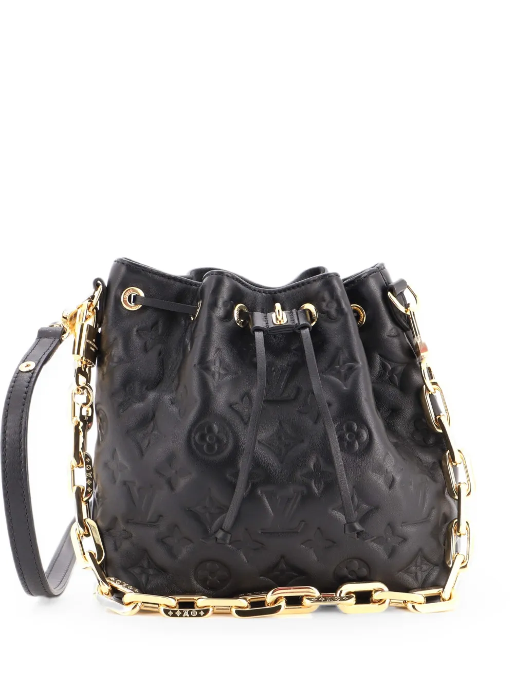 Louis Vuitton Pre-Owned Coussin Monogram Embossed Lambskin bucket bag - Black