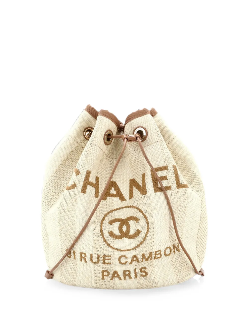 CHANEL Pre-Owned Deauville Drawstring Striped Raffia Medium bucket bag - Toni neutri