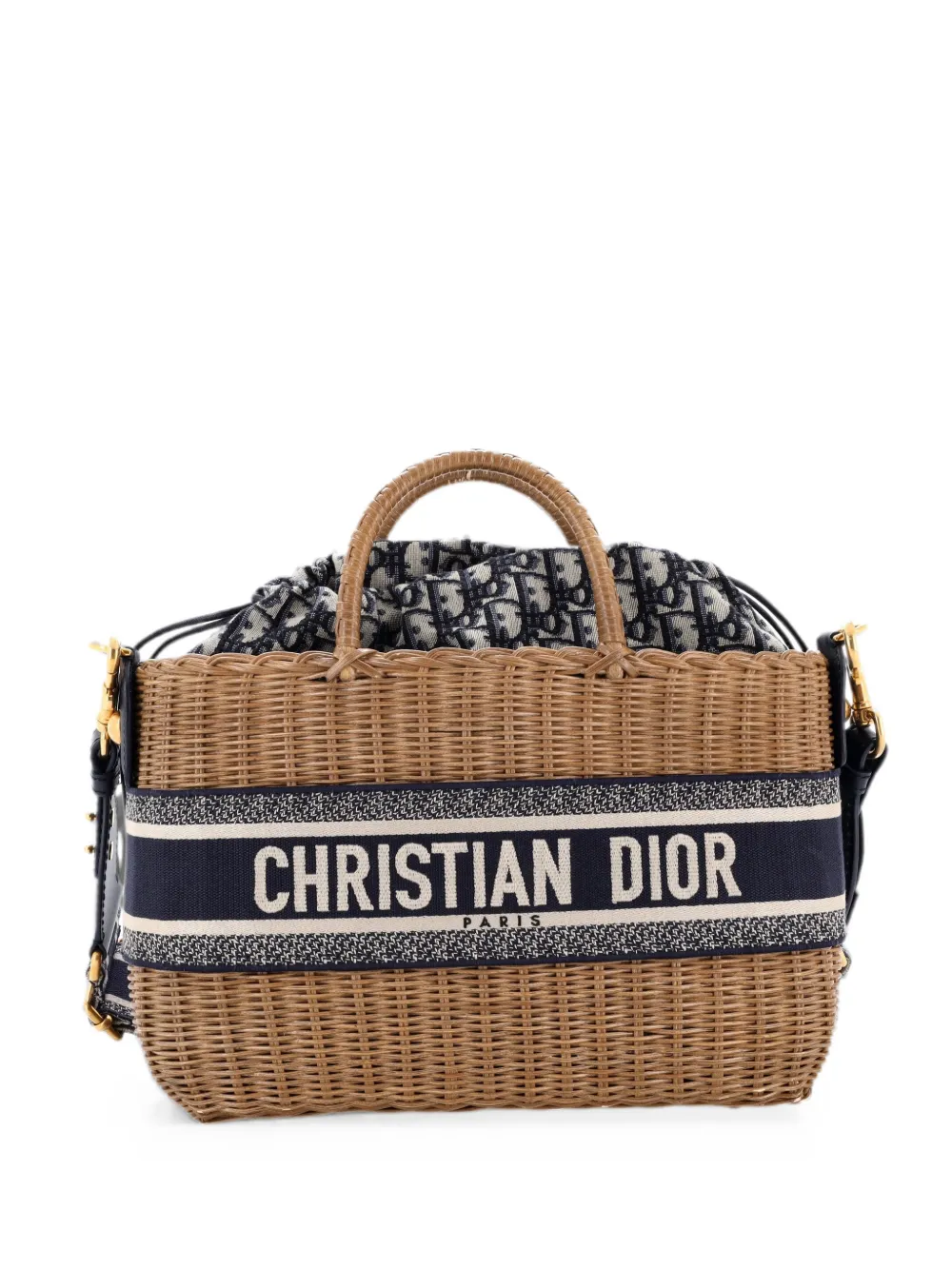 Christian Dior Pre-Owned Basket Bag Wicker and Oblique Canvas Large tote bag - Toni neutri