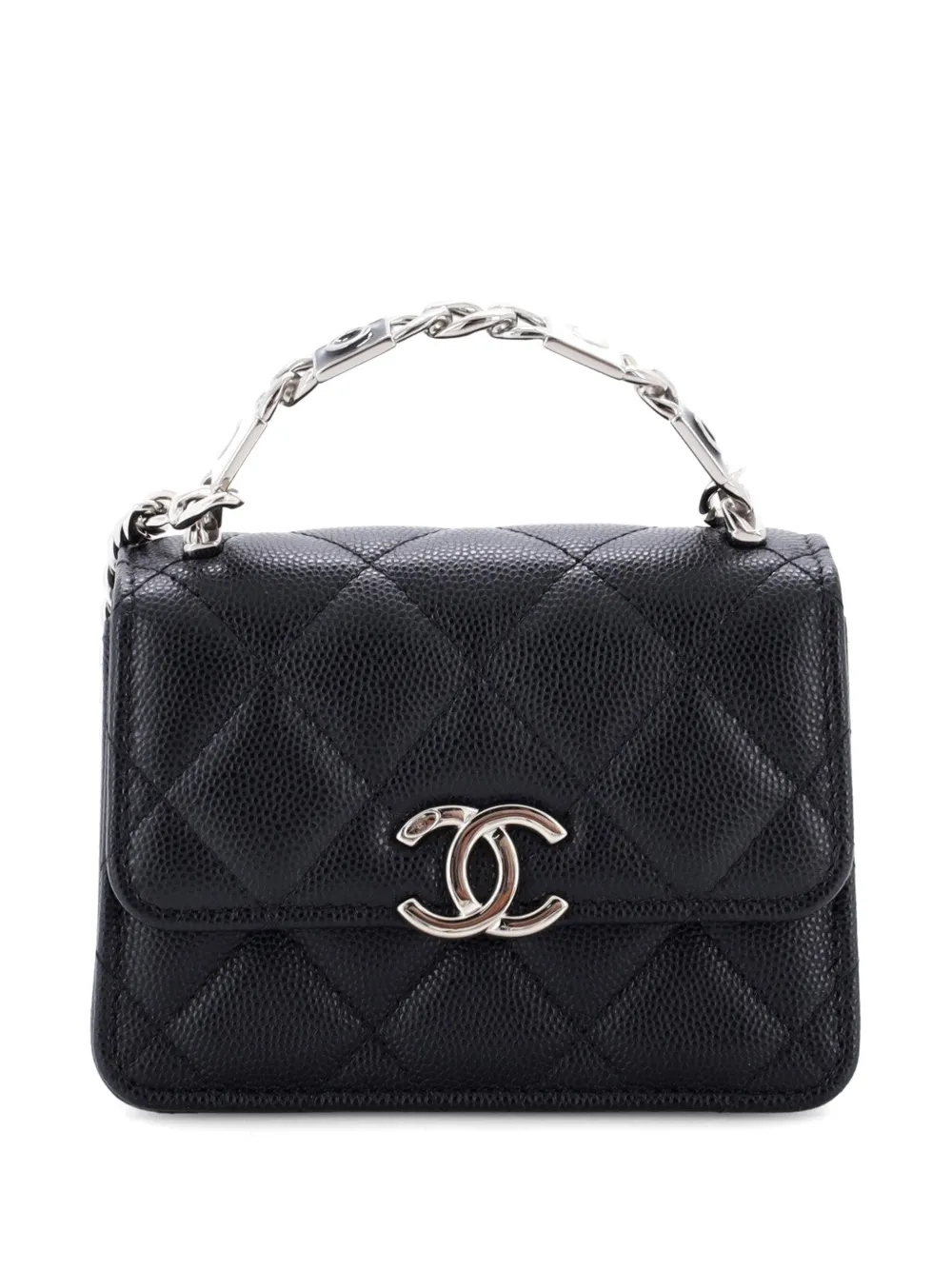 CHANEL Pre-Owned pochette à bandoulière Coco en cuir Caviar matelassé à rabat et anse en émail avec chaîne - Noir