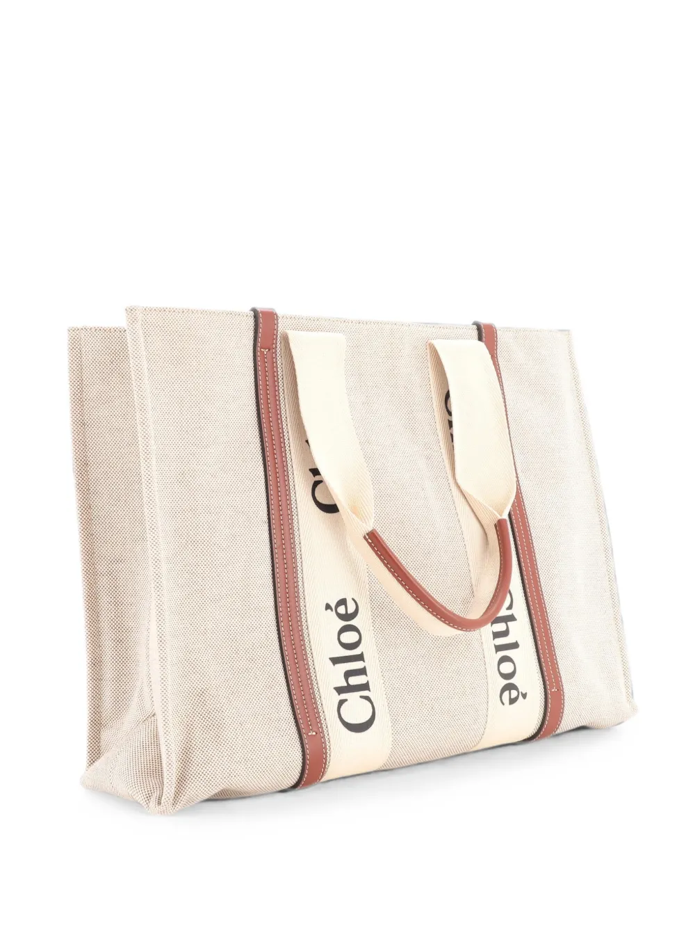 Chloé Pre-Owned Woody Canvas with Leather Large tote bag - Brown
