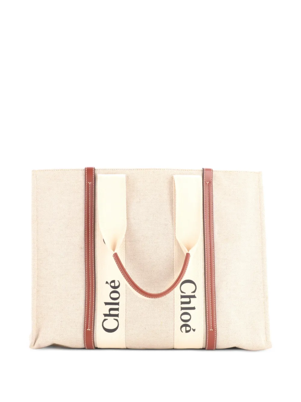 Chloé Pre-Owned Woody Canvas with Leather Large tote bag - Marrone