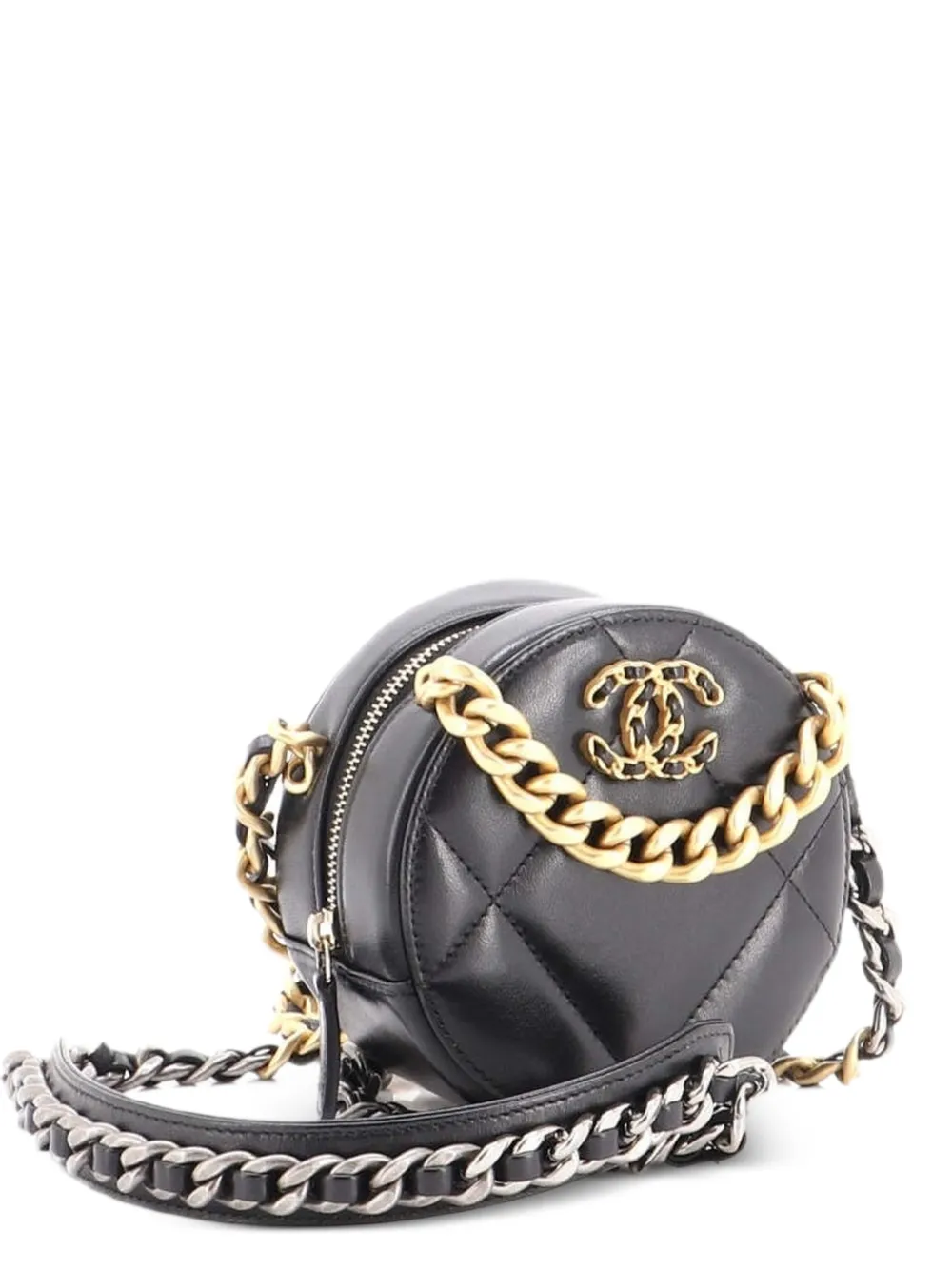 CHANEL Pre-Owned 19 Round with Chain Quilted Leather clutch bag - Nero