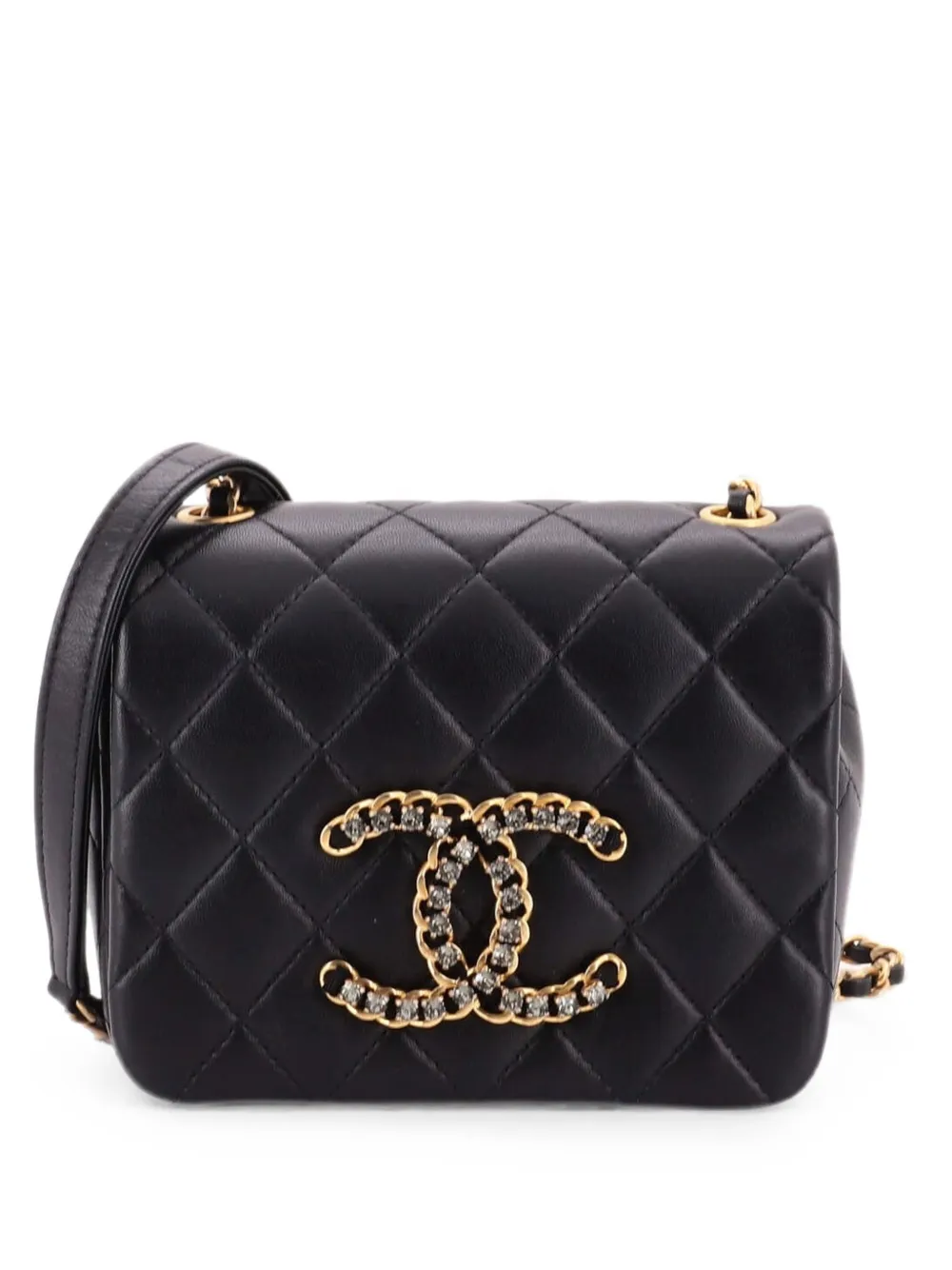 CHANEL Pre-Owned Crystal CC Full Flap Bag Quilted Lambskin Mini crossbody bag - Black