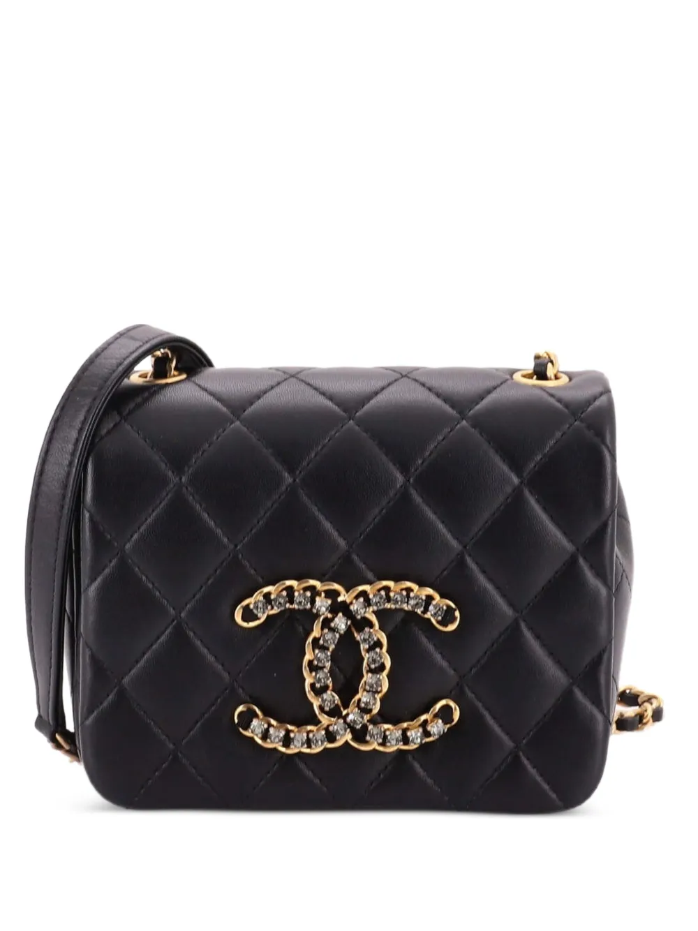 CHANEL Pre-Owned Crystal CC Full Flap Bag Quilted Lambskin Mini crossbody bag - Nero