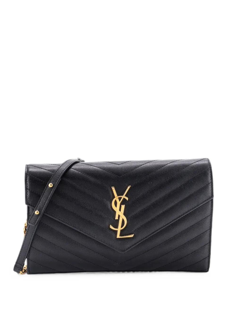 Saint Laurent Pre-Owned Classic Monogram Wallet on Chain Matelasse Chevron Leather Medium crossbody bag - Black