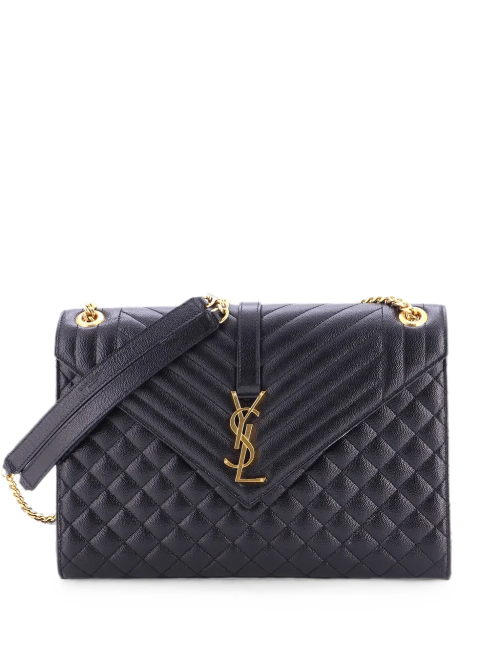 Saint Laurent Pre-Owned Classic Monogram Envelope Satchel Mixed Matelasse Leather Large shoulder bag - Black