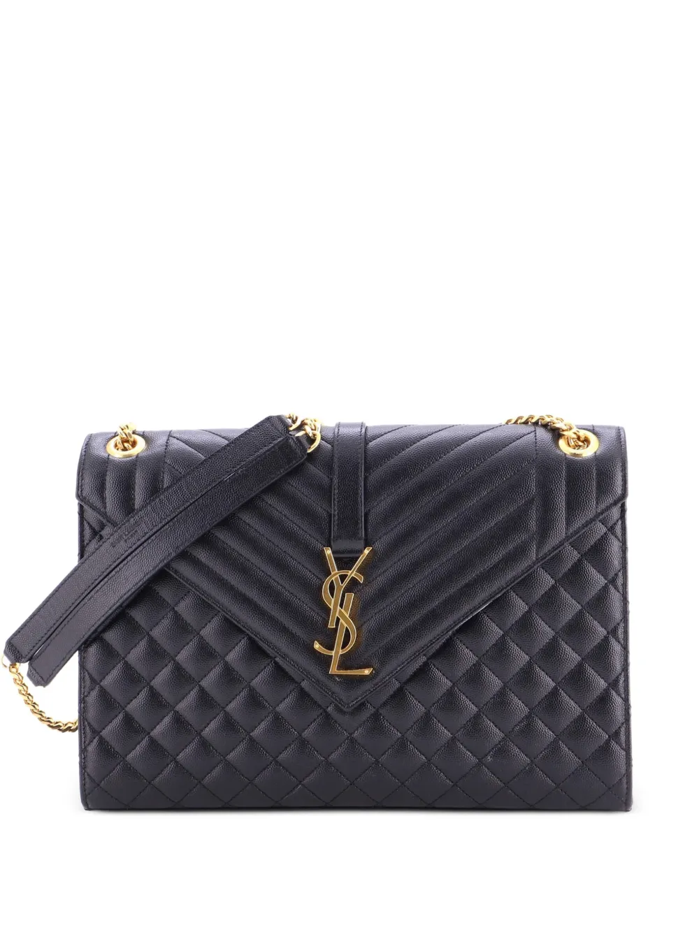 Saint Laurent Pre-Owned Classic Monogram Envelope Satchel Mixed Matelasse Leather Large shoulder bag - Nero