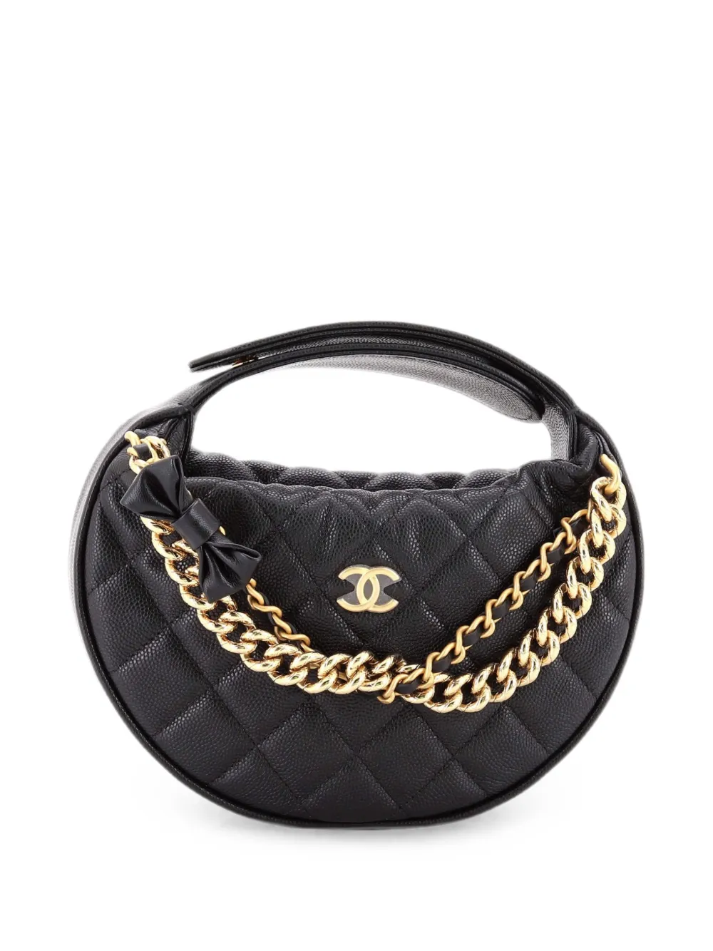 CHANEL Pre-Owned Double Chain Bow Pouch Quilted Caviar Mini hobo bag - Nero