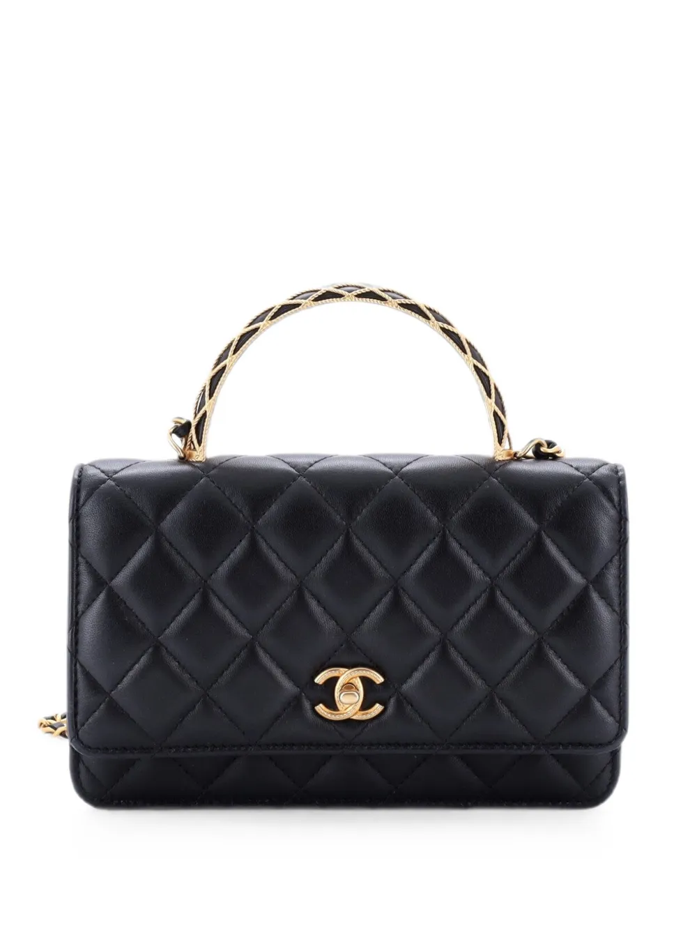 CHANEL Pre-Owned Pick Me Up Logo Handle Wallet on Chain Quilted Lambskin satchel - Black