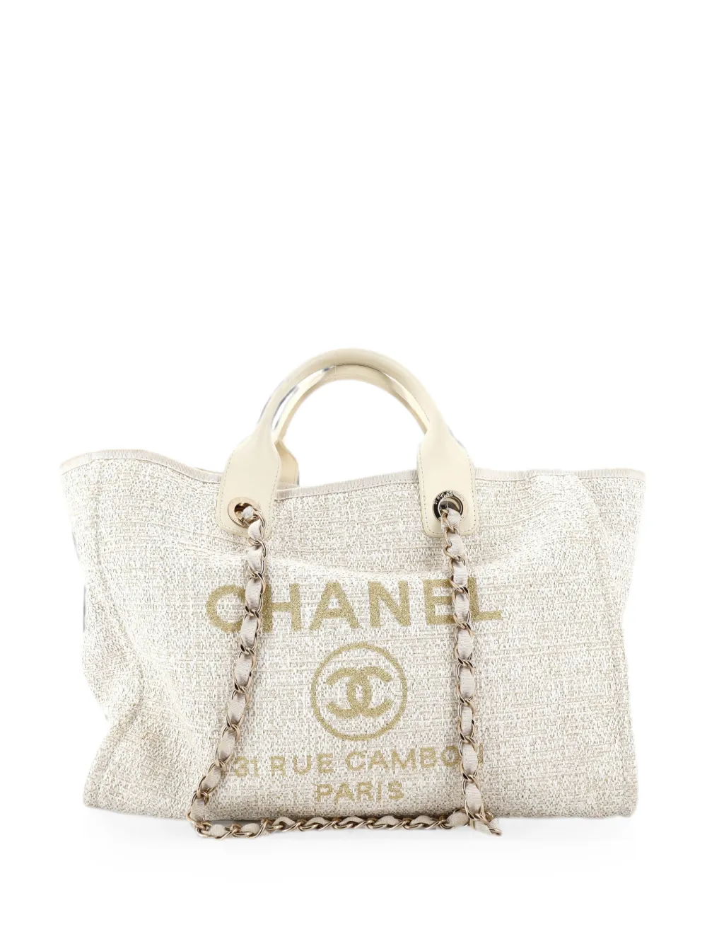 CHANEL Pre-Owned Borsa tote Deauville media in rafia con glitter - Toni neutri