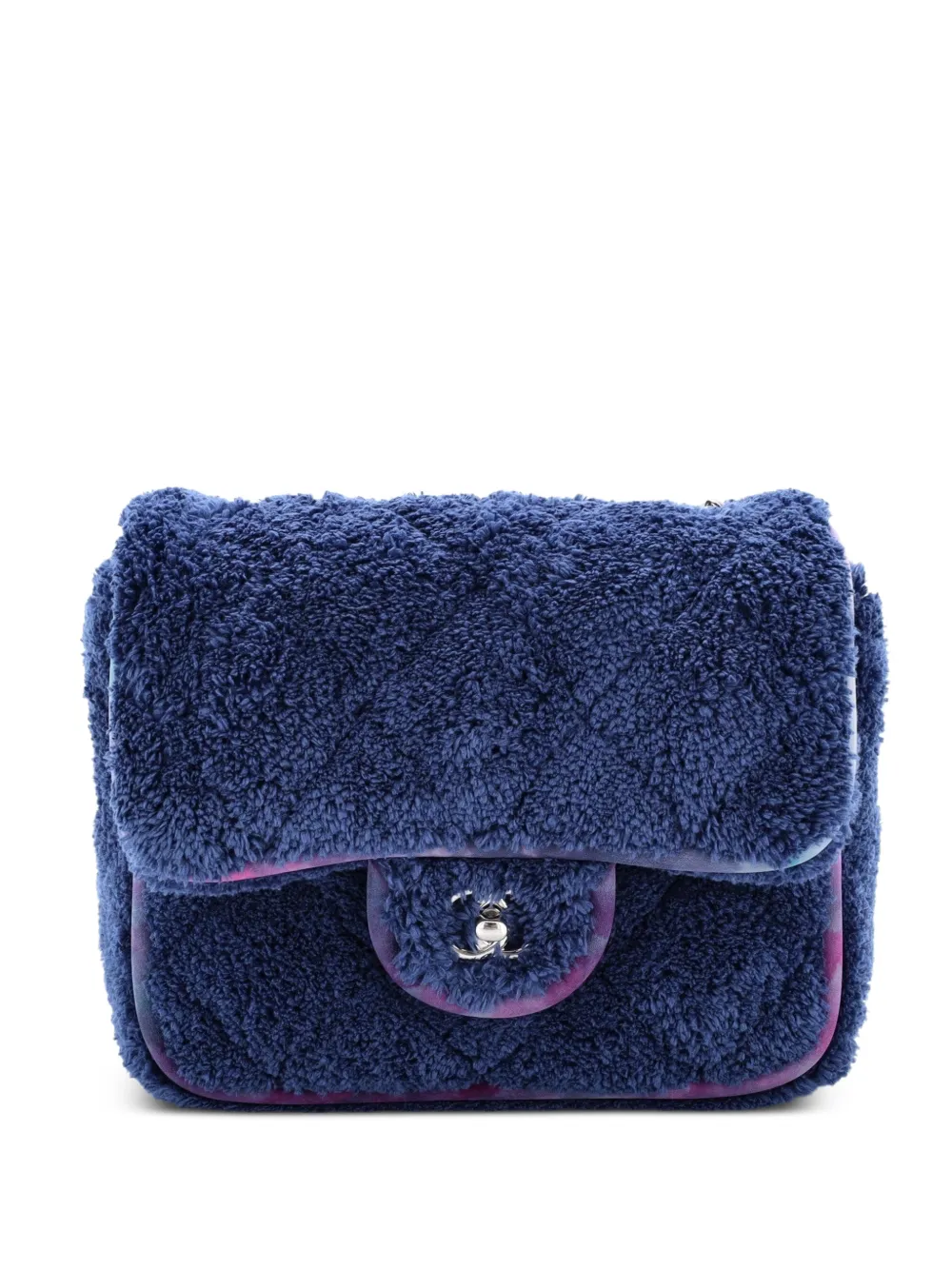 CHANEL Pre-Owned Kleine Classic Single Flap Umhängetasche aus Frottee mit Steppung - Blau