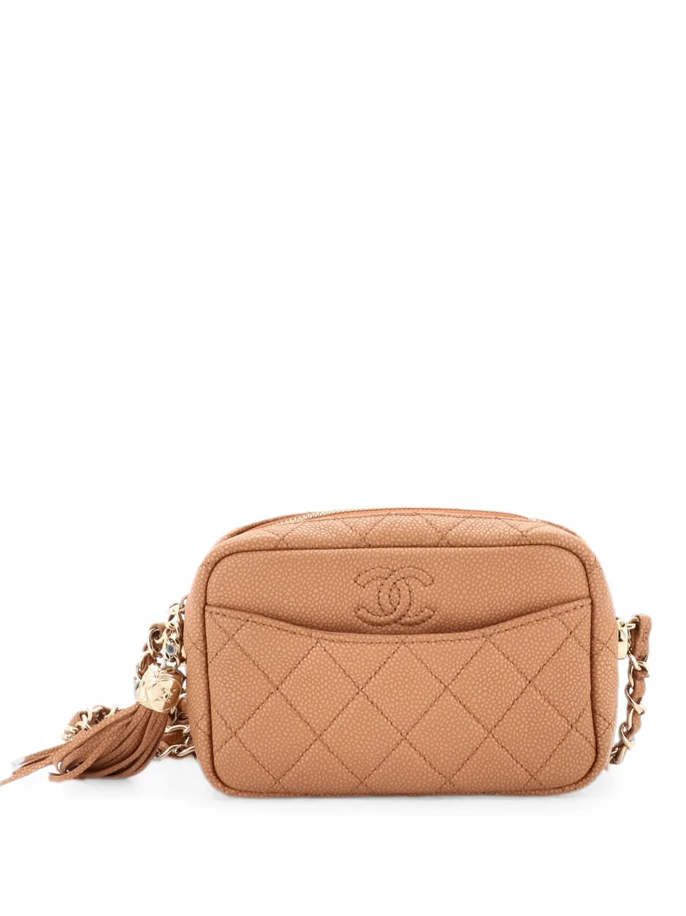 CHANEL Pre-Owned Coco Tassel Camera Case Quilted Caviar Mini crossbody bag - Marrone