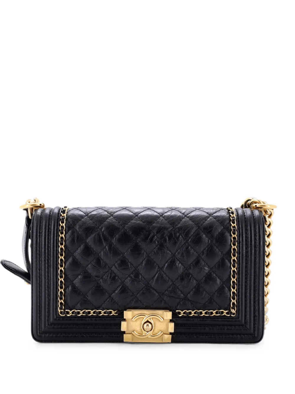 CHANEL Pre-Owned Jacket Boy Flap Bag Quilted Aged Calfskin Old Medium crossbody bag - Nero