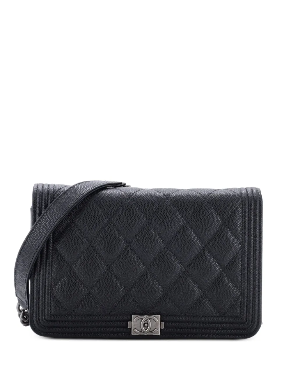CHANEL Pre-Owned Gestepptes Boy Portemonnaie mit Kettenriemen - Schwarz