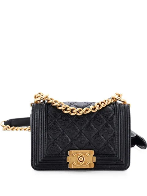 CHANEL Pre-Owned 보이 플랩 백 퀼팅 캐비어 미니 크로스 백
