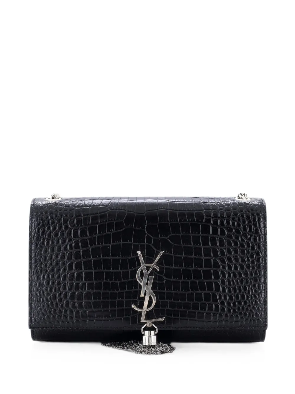 Saint Laurent Pre-Owned Classic Monogram Tassel Crocodile Embossed Leather Medium crossbody bag - Black