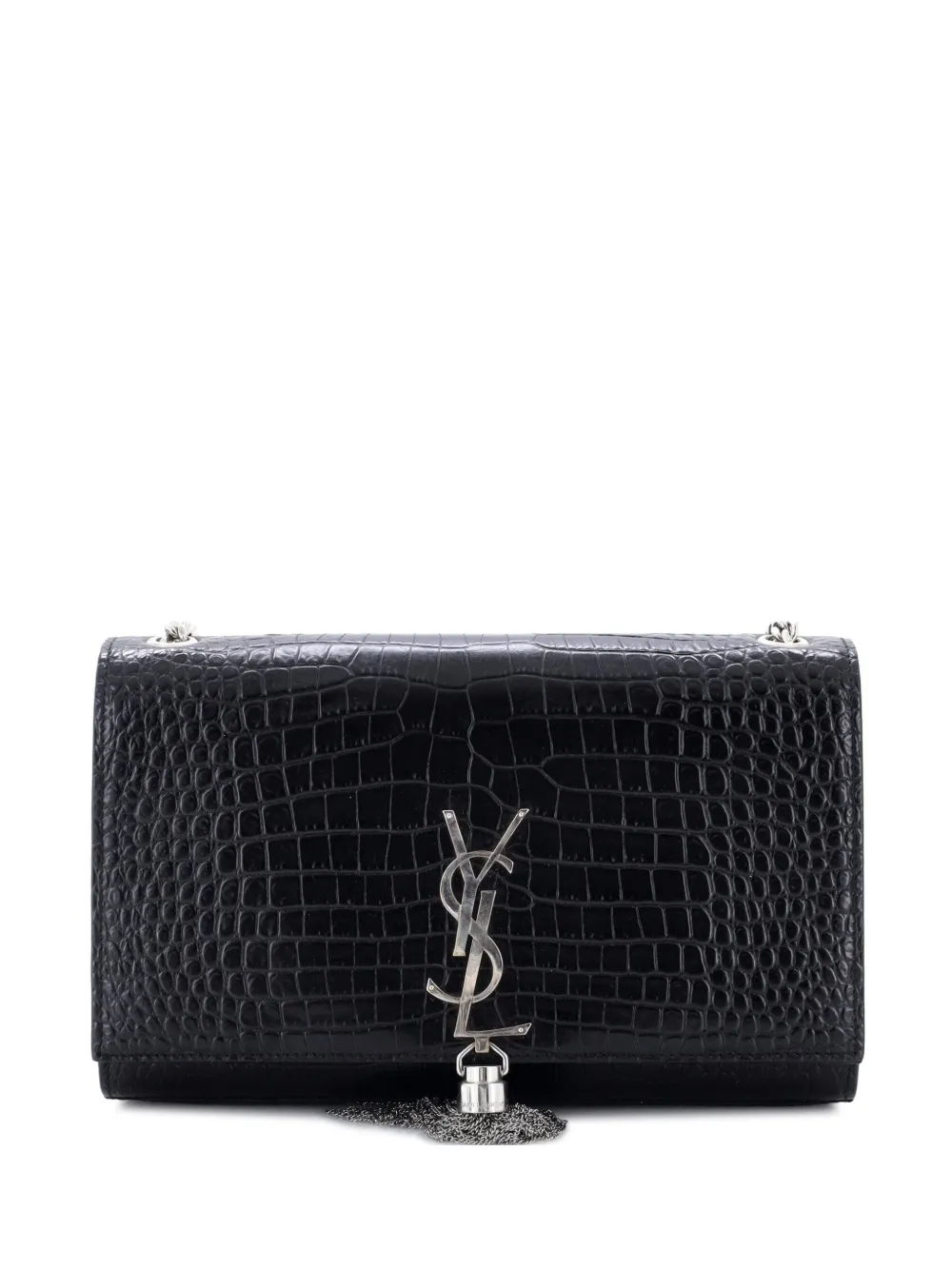 Saint Laurent Pre-Owned Classic Monogram Tassel Crocodile Embossed Leather Medium crossbody bag - Nero