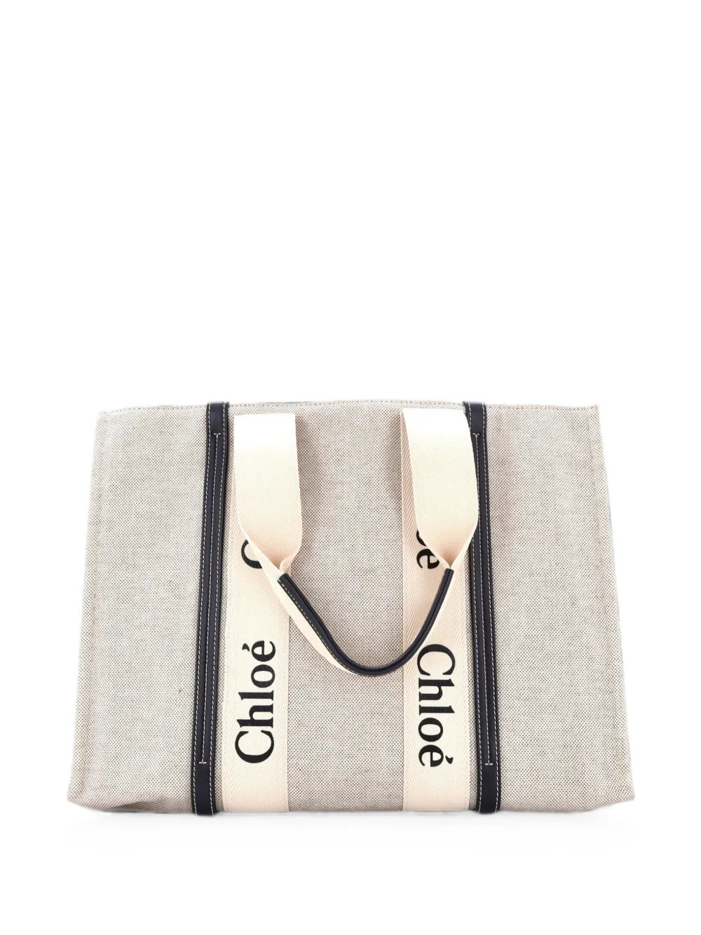 Chloé Pre-Owned Woody Canvas with Leather Large tote bag - Neutrals