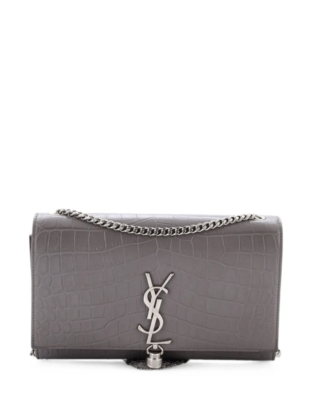 Saint Laurent Pre-Owned Classic Monogram Tassel Crocodile Embossed Leather Medium crossbody bag - Grey