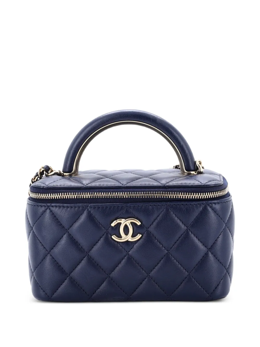 CHANEL Pre-Owned Charming Handle Vanity Case with Chain Quilted Lambskin Small satchel - Blu