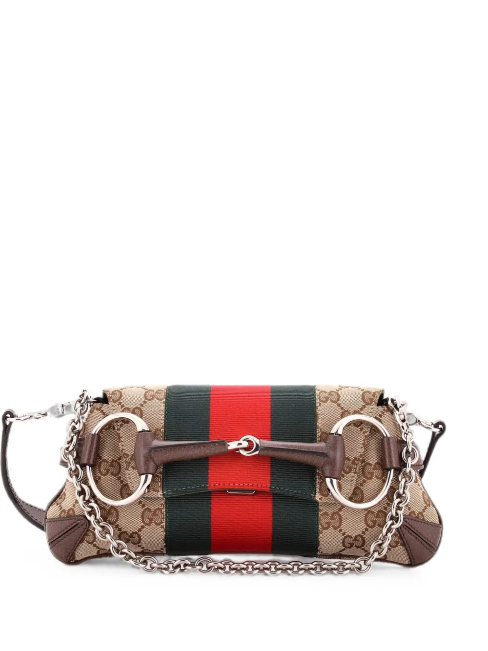 Gucci Pre-Owned Horsebit NM Web Chain Clutch GG Canvas Small shoulder bag - Marrone