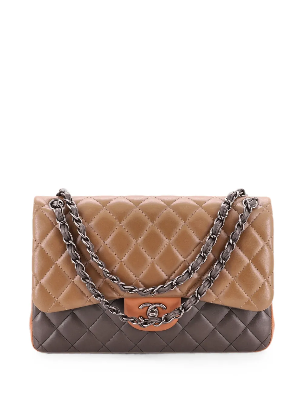 CHANEL Pre-Owned Tricolor Classic Double Flap Bag Quilted Lambskin Jumbo shoulder bag - Brown
