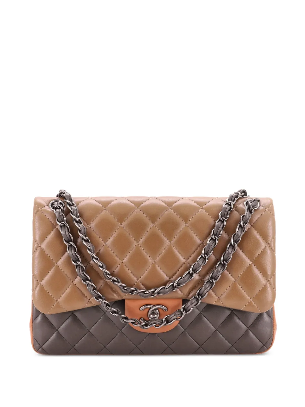 CHANEL Pre-Owned Tricolor Classic Double Flap Bag Quilted Lambskin Jumbo shoulder bag - Brown