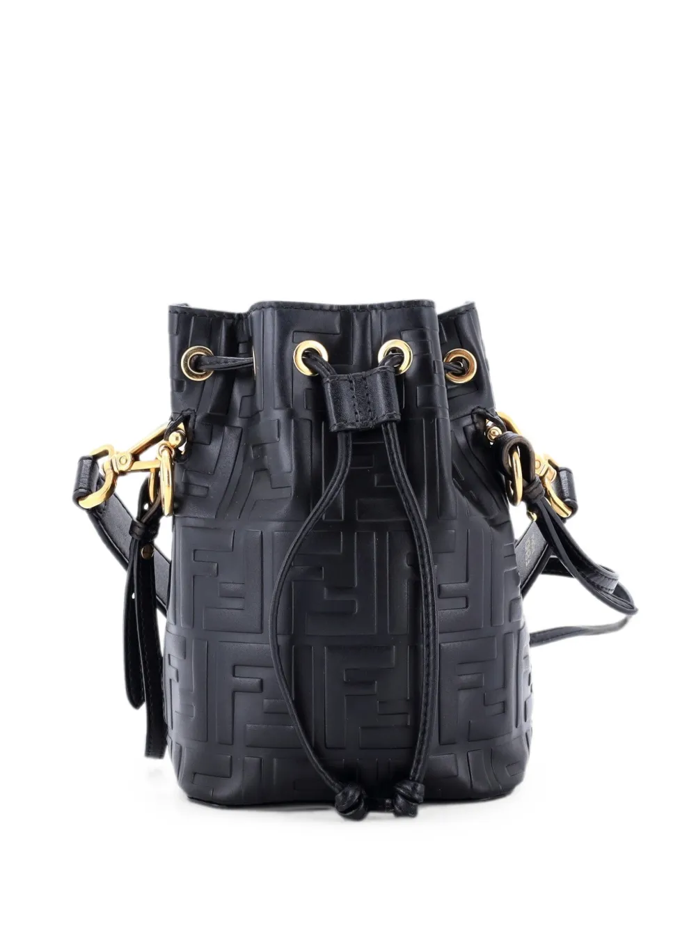 Fendi Pre-Owned Mon Tresor Zucca Embossed Leather Mini bucket bag - Black