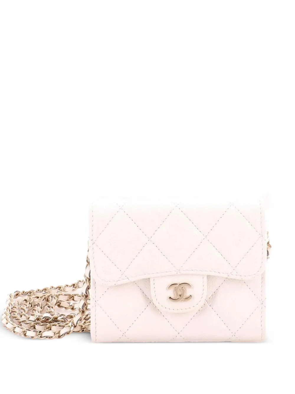 CHANEL Pre-Owned Classic Flap Card Holder on Chain Quilted Caviar Mini clutch bag - Weiß