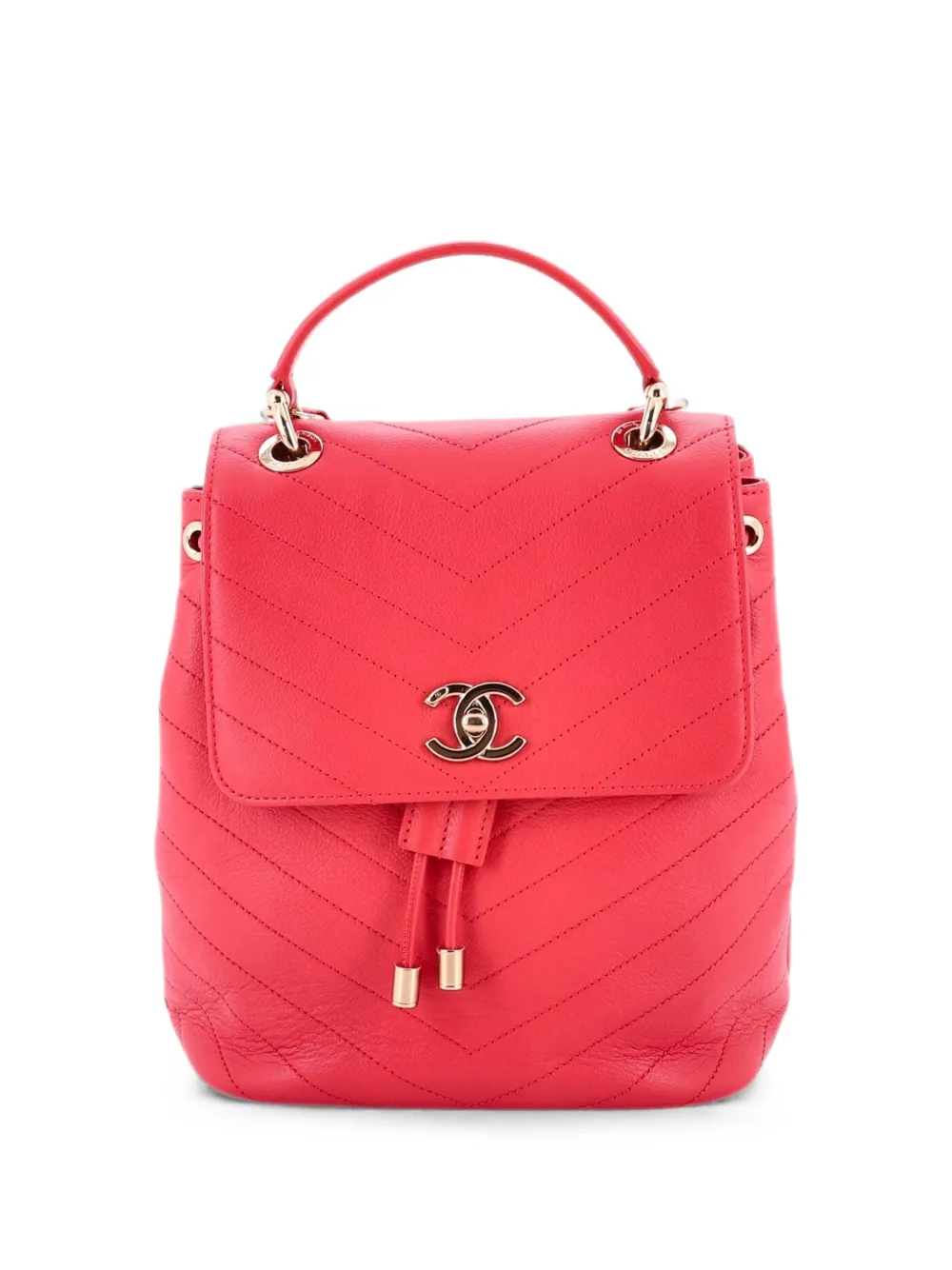 CHANEL Pre-Owned CC Top Handle Flap Chevron Calfskin Medium backpack - Pink