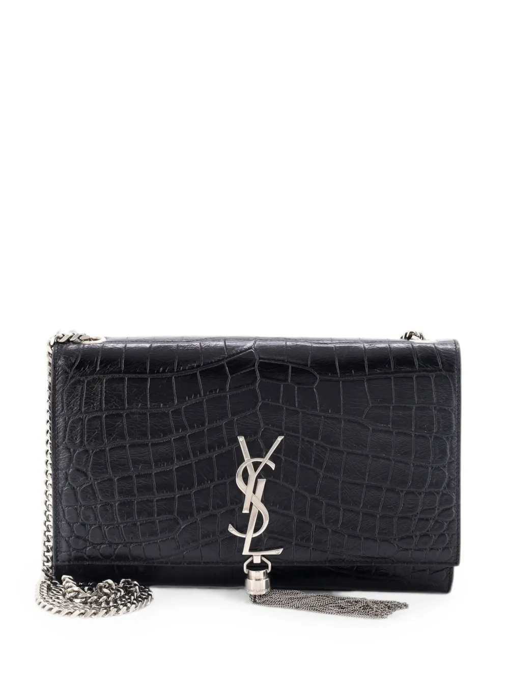Saint Laurent Pre-Owned Classic Monogram Tassel Crocodile Embossed Leather Medium crossbody bag - Black