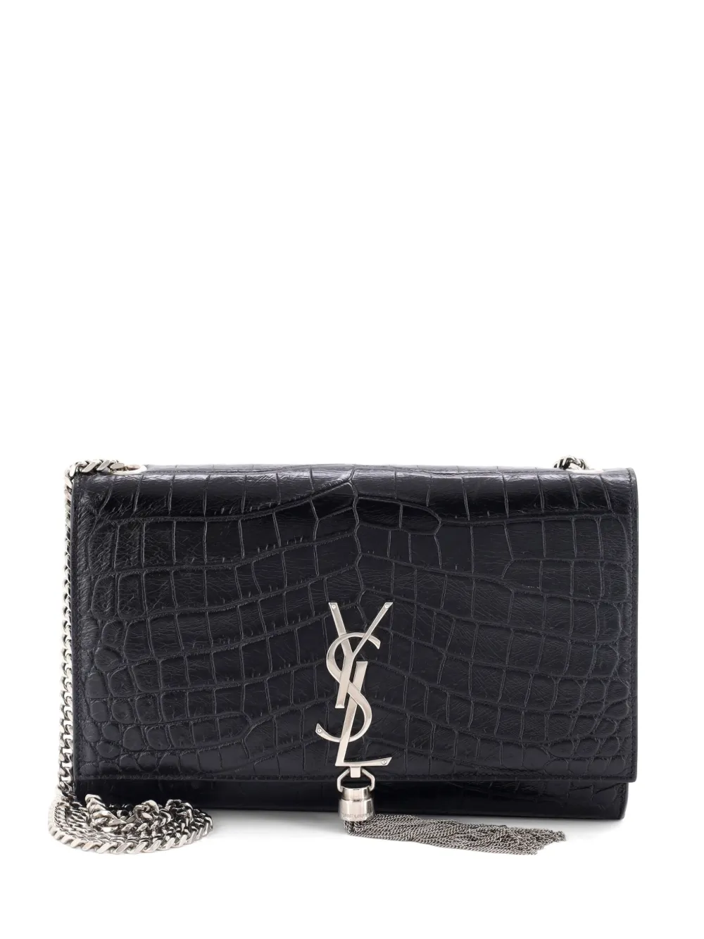 Saint Laurent Pre-Owned Classic Monogram Tassel Crocodile Embossed Leather Medium crossbody bag - Nero
